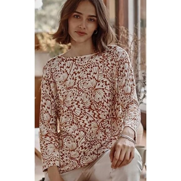 J. Jill Women Sweater Butterfly Print Boat Neck Lightweight Pullover Top Size XS - Picture 1 of 12